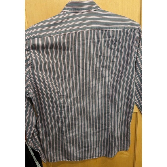 Hugo Boss Gray Pink Stripe Sharp Fit Long Sleeve Button Shirt MENS SZ Medium - Picture 2 of 4